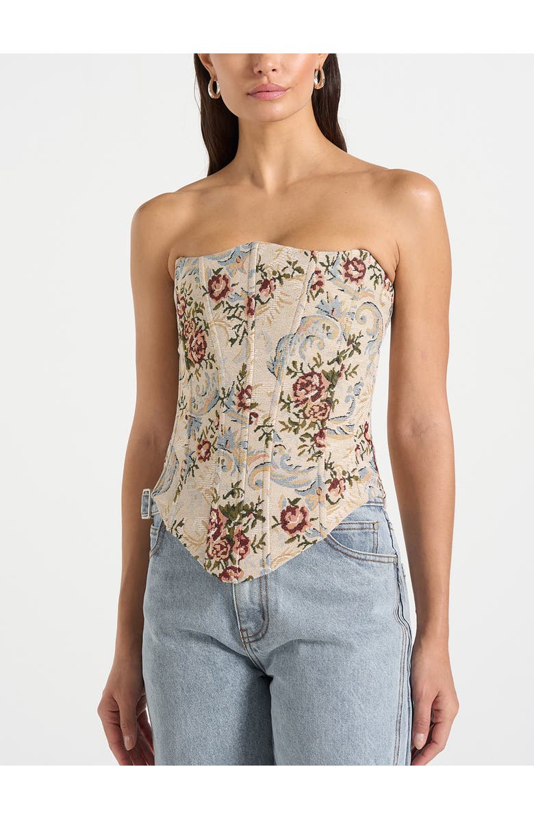 Manière De Voir Scarlett Tapestry Lace Up Corset, Main, color, Beige
