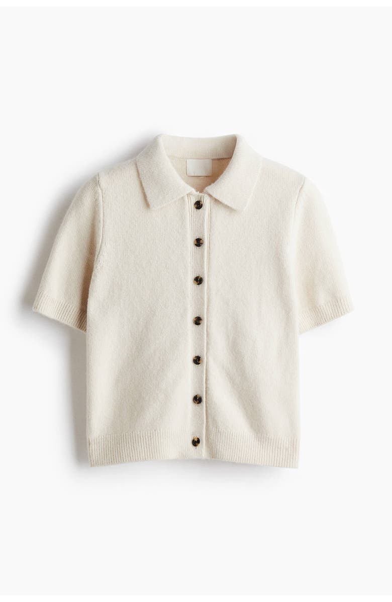 H&M Short-sleeved Collared Cardigan, Alternate, color, White