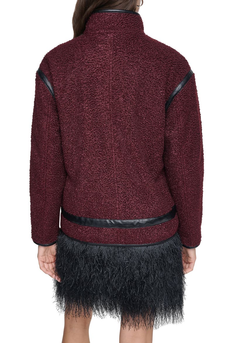 Boucle Jacket with Faux Leather Trim, Alternate, color, CABERNET