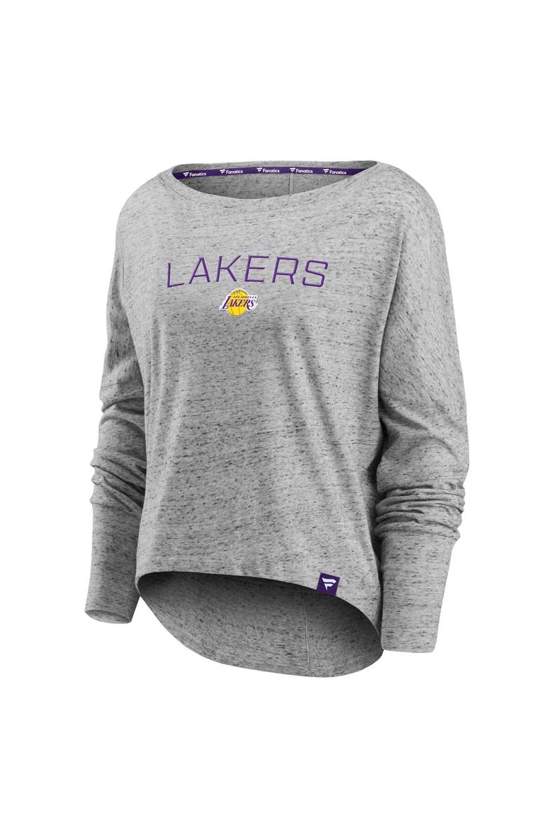 FANATICS Women's Fanatics Branded Heathered Gray Los Angeles Lakers Nostalgia Off-The-Shoulder Long Sleeve T-Shirt, Alternate, color, Heather Gray