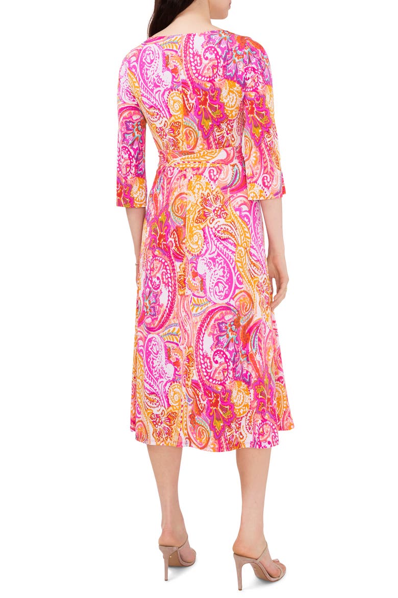 Paisley Tie Waist A-Line Dress, Alternate, color, WHITE/FUCHSIA/MUSTARD