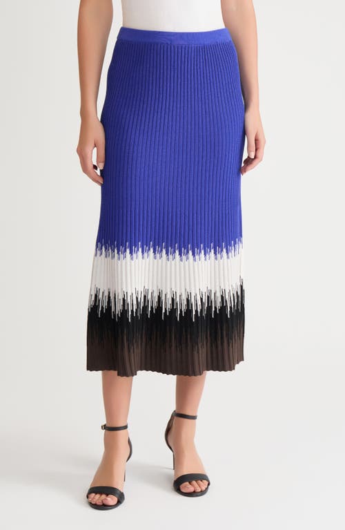 Ming Wang Ribbed Ombré Midi Skirt In Blue