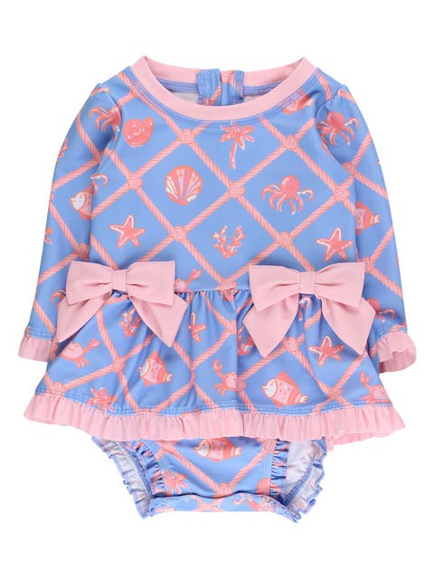 UPF50+ Long Sleeve One Piece Bow Peplum Rash Guard Swimsuit (Baby)