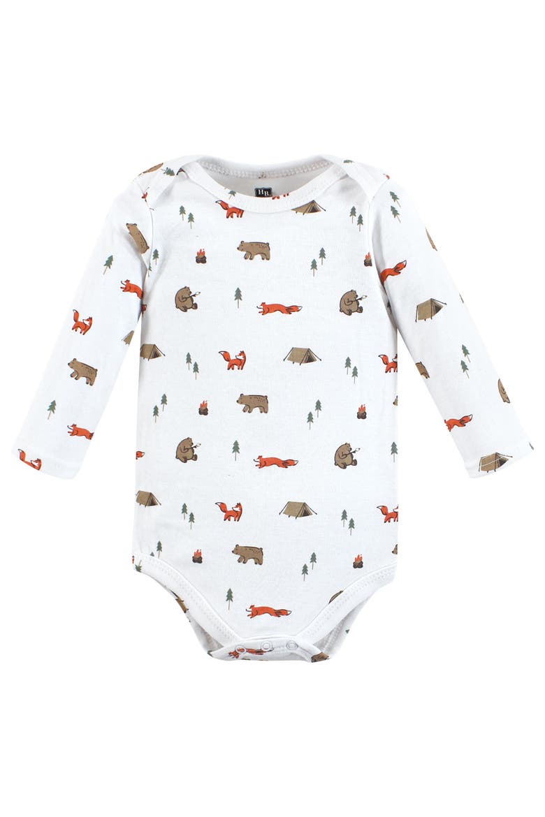 Everyday Long-Sleeve Cotton Babysuits Bundle of 5, Alternate, color, Camping Animals