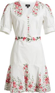 CeCe Floral Belted Puff Sleeve Midi Dress