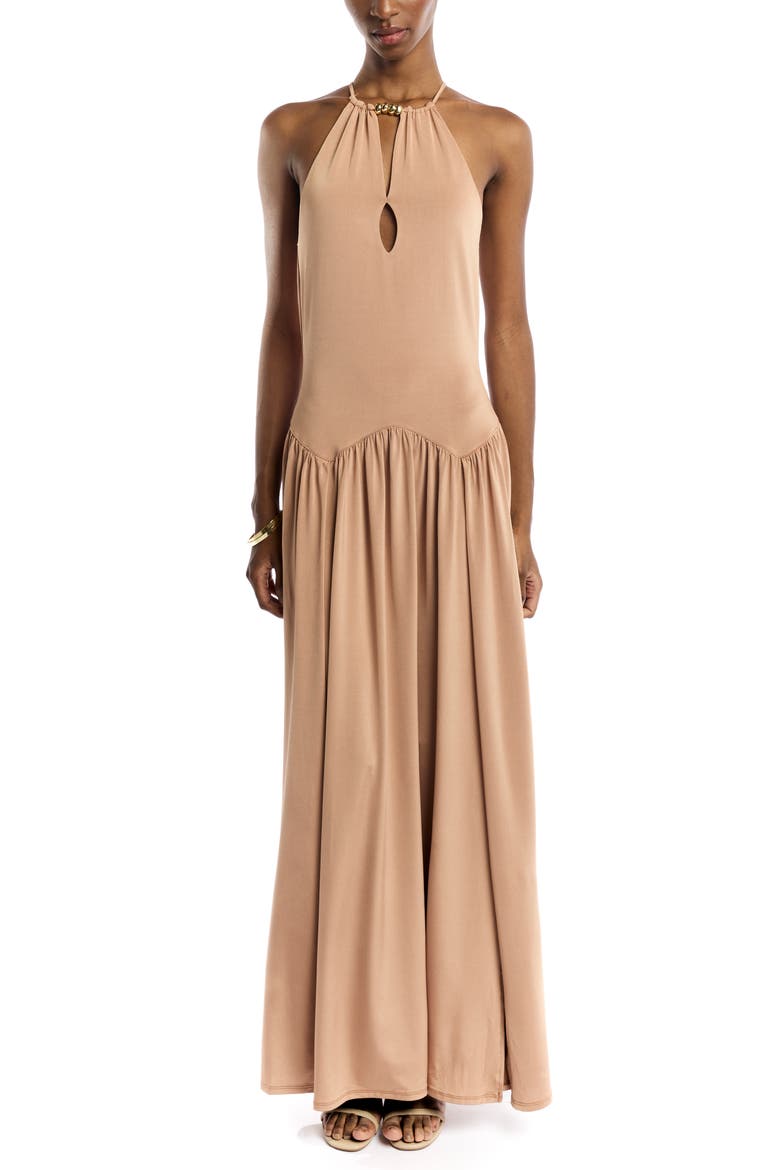 Santorini Halter  Slit Maxi Dress, Main, color, Copper