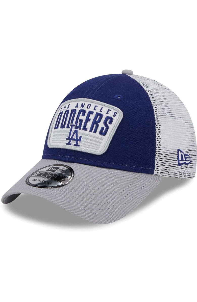 New Era Youth New Era Royal Los Angeles Dodgers Patch Trucker 9FORTY Snapback Hat, Main, color, 