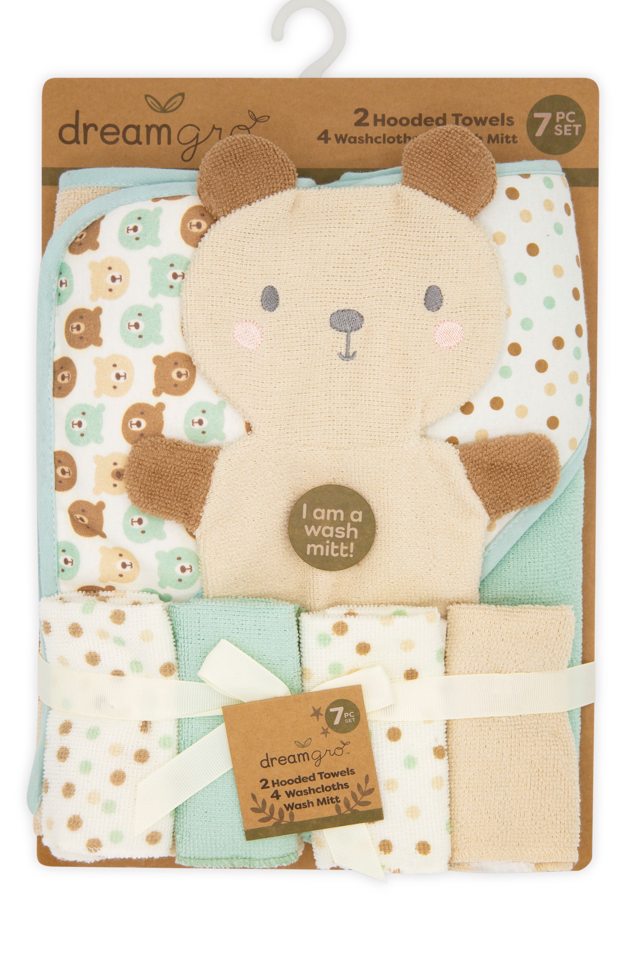 DREAMGRO 7-Piece Hooded Towels, Washcloths, & Wash Mitt Set