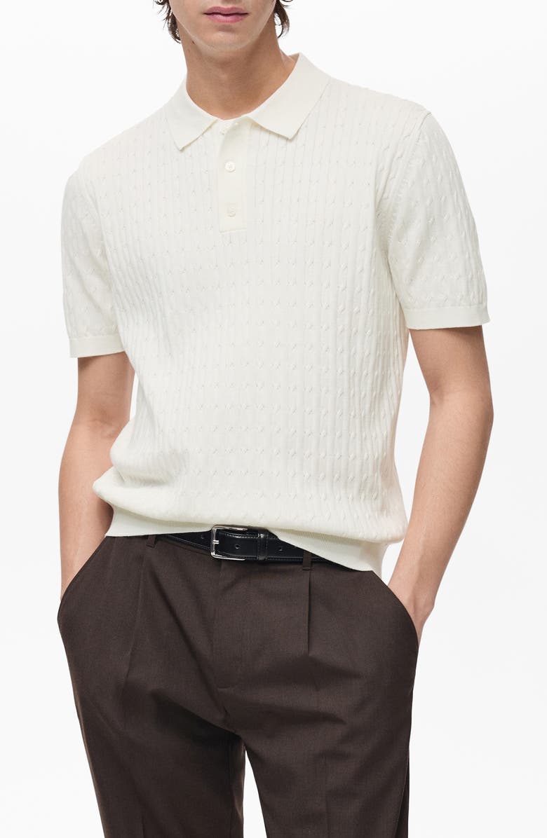 MANGO Cable Knit Cotton Polo, Main, color, 