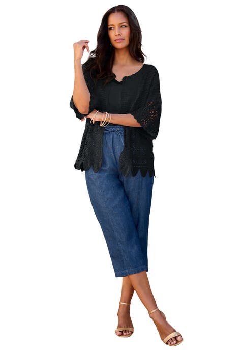 Plus Size Scallop Trim Crochet Cardigan (Plus)