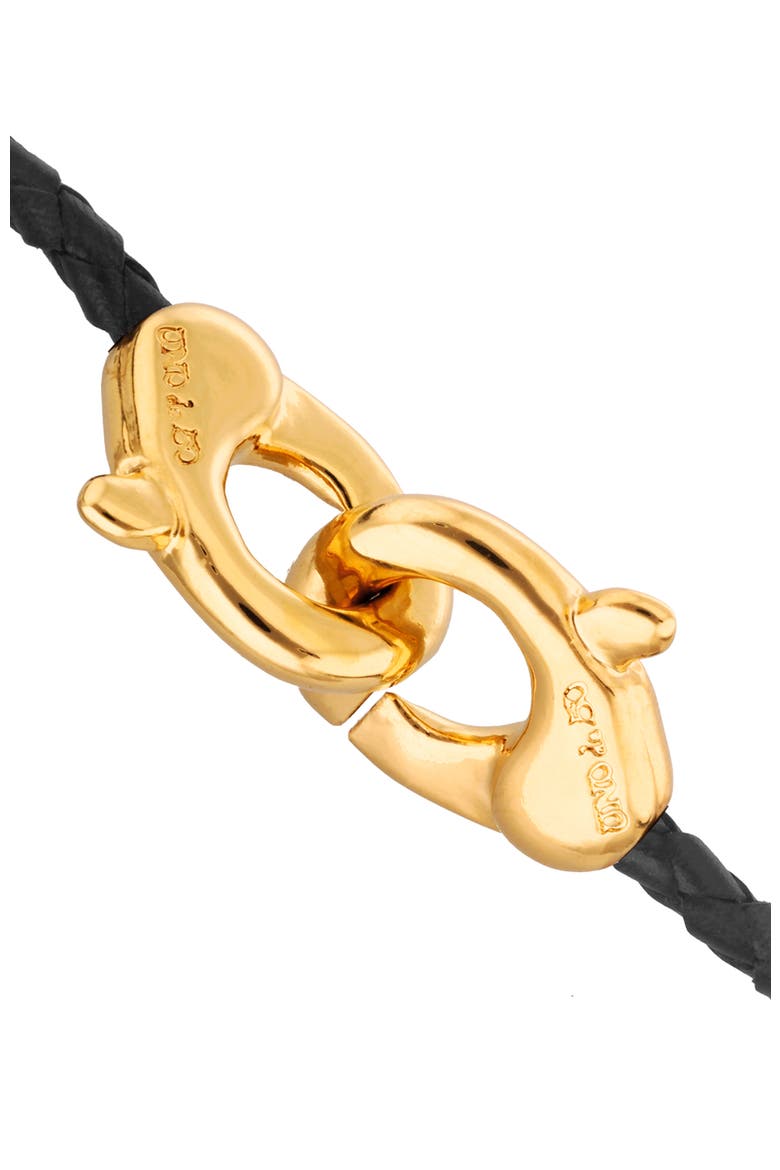 Black leather strap with 18k gold-plated interlocking carabiner detail, Alternate, color, Gold