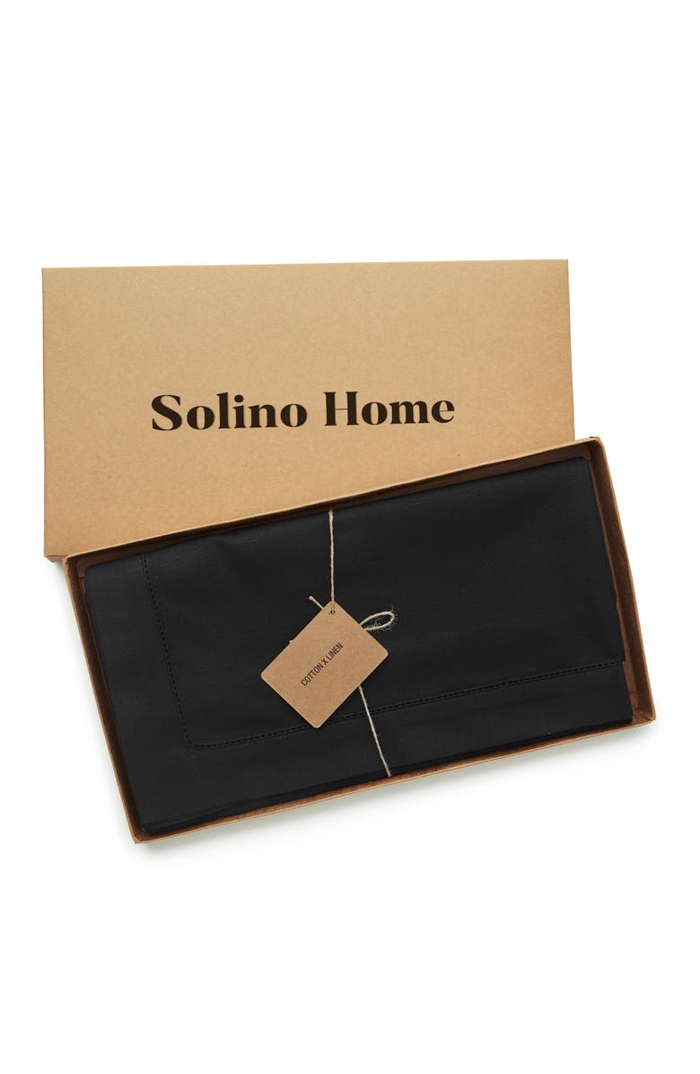 Solino Home Cotton Linen Hemstitch Tablecloth for Dining Table, Holiday and Everyday Table Decor, Alternate, color, Black