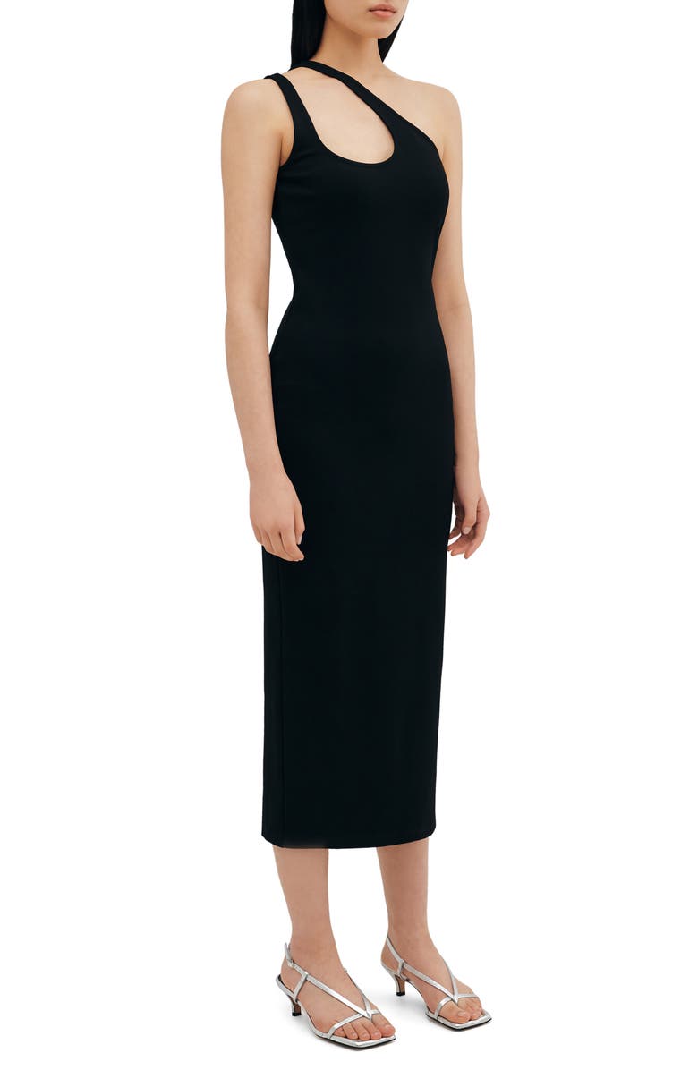 Two Lines by Marcella Norwood One-Shoulder Midi Dress, Alternate, color, Black