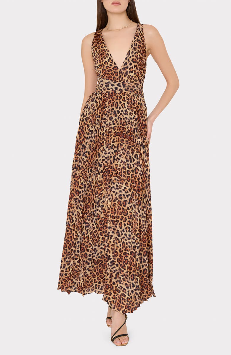 Milly Oria Leopard Print Plunge Neck Maxi Dress, Main, color, Multi