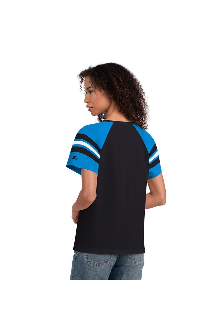 Women's Starter  Black Carolina Panthers Game On Notch Neck Raglan T-Shirt, Alternate, color, Black