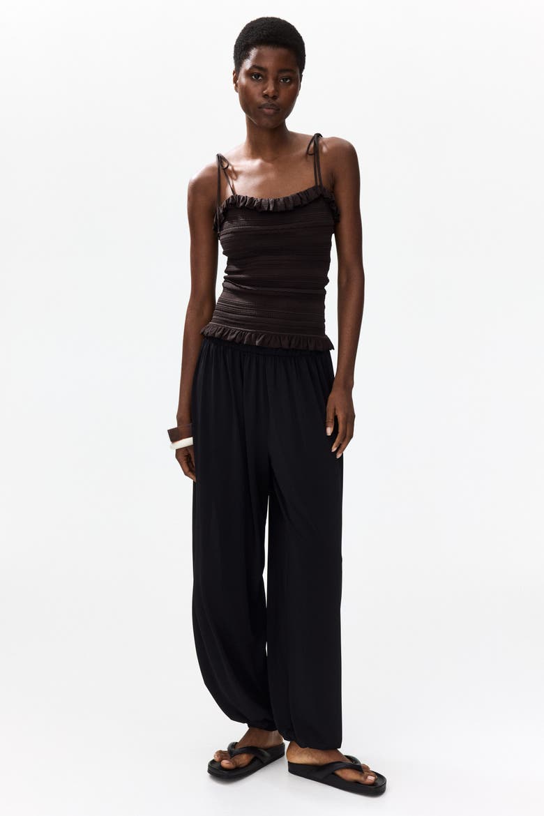 Pointelle-knit Tie-strap Top, Alternate, color, Dark brown