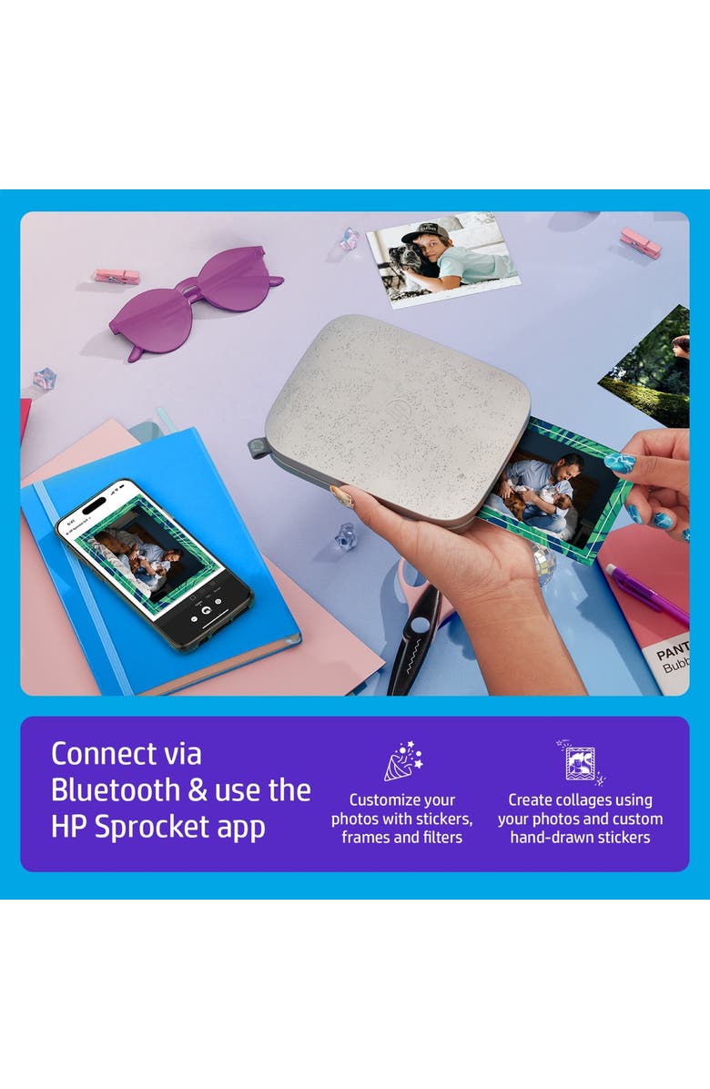 HP Sprocket 3x4 Instant Photo Printer, Prints 3.5x4.25 Photos from iOS & Android, Alternate, color, White