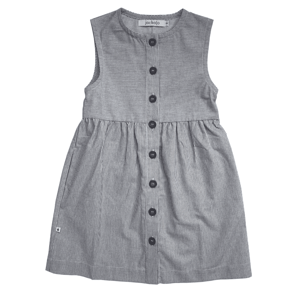 Jackalo Kids’ Organic Cotton Sleeveless Jo Dress in Engineer Stripe 