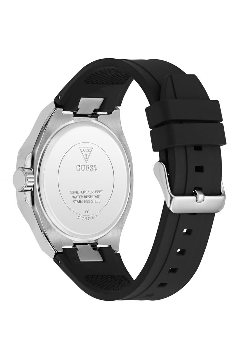 Crystal Detail Multifunction Silicone Strap Watch, 46mm, Alternate, color, BLACK/ SILVER