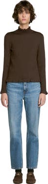 SANDRO Smocked T-shirt with ruffle collar