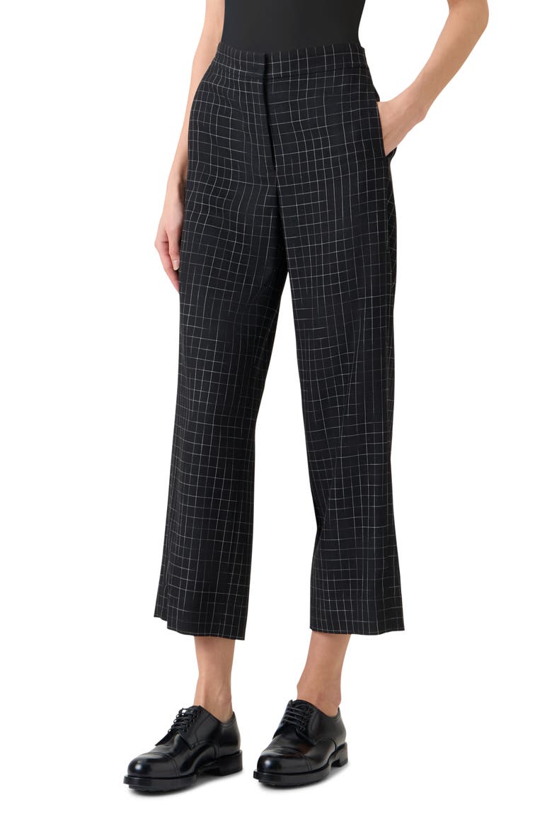 Broken Check Twill Crop Pants, Alternate, color, BLACK-CREAM