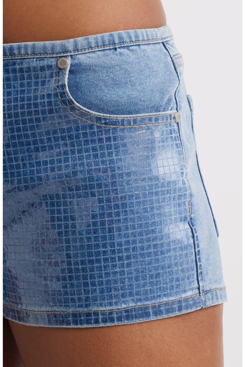 Chiara Low Rise Geo Coated Denim Shorts, Alternate, color, MEDIUM WASH