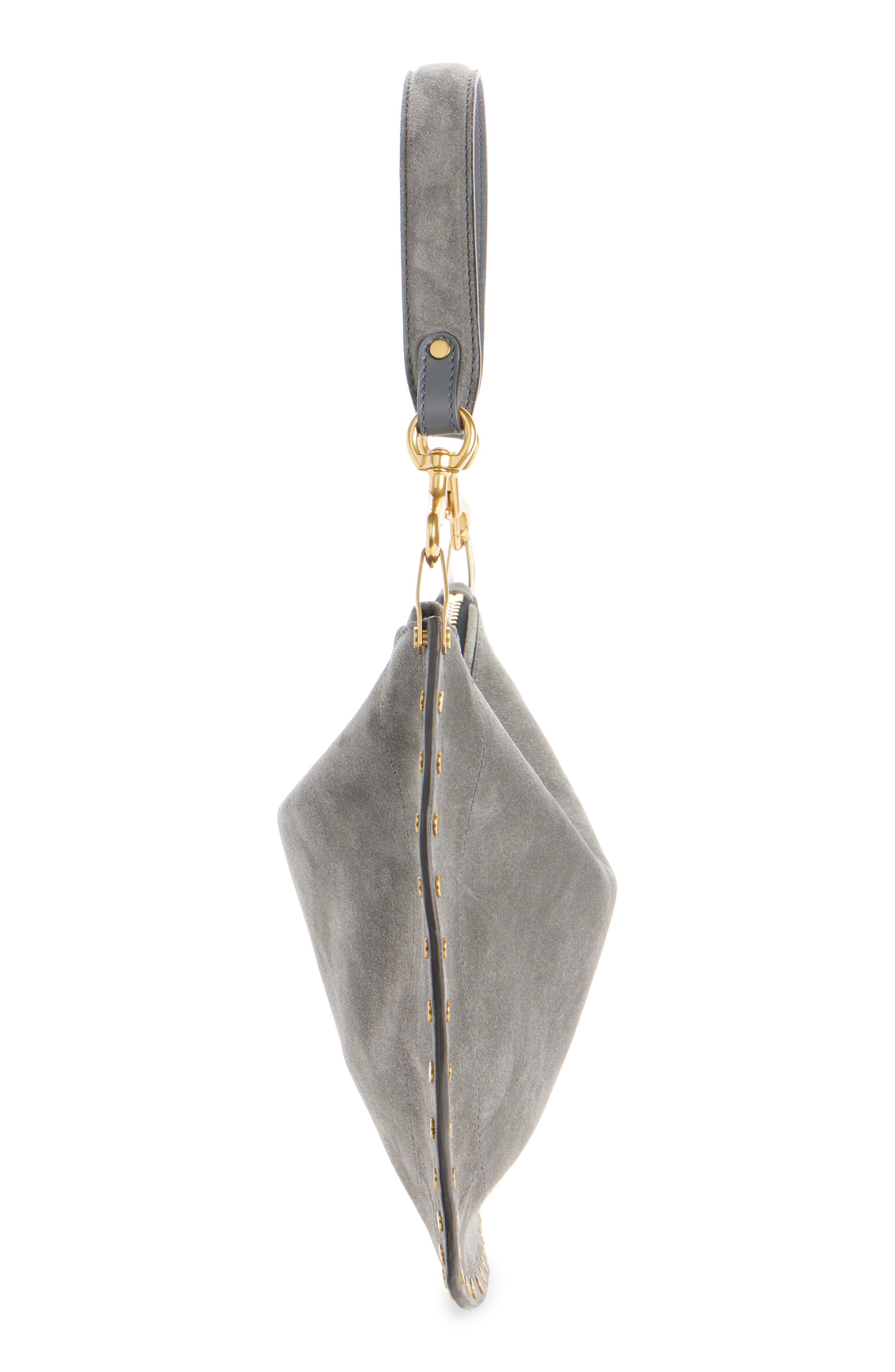 Isabel Marant Oskan Soft Suede Zipped Shoulder Bag, Alternate, color, Stone