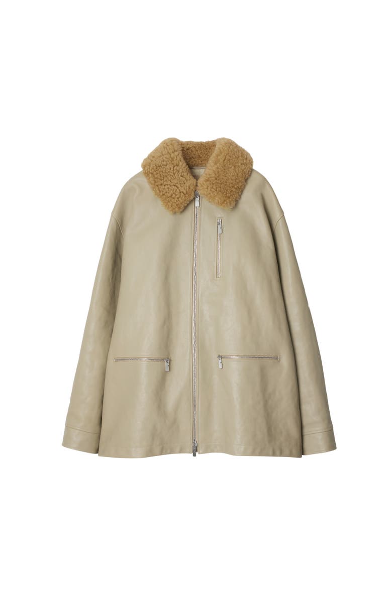Burberry Short Leather Car Coat, Alternate, color, 