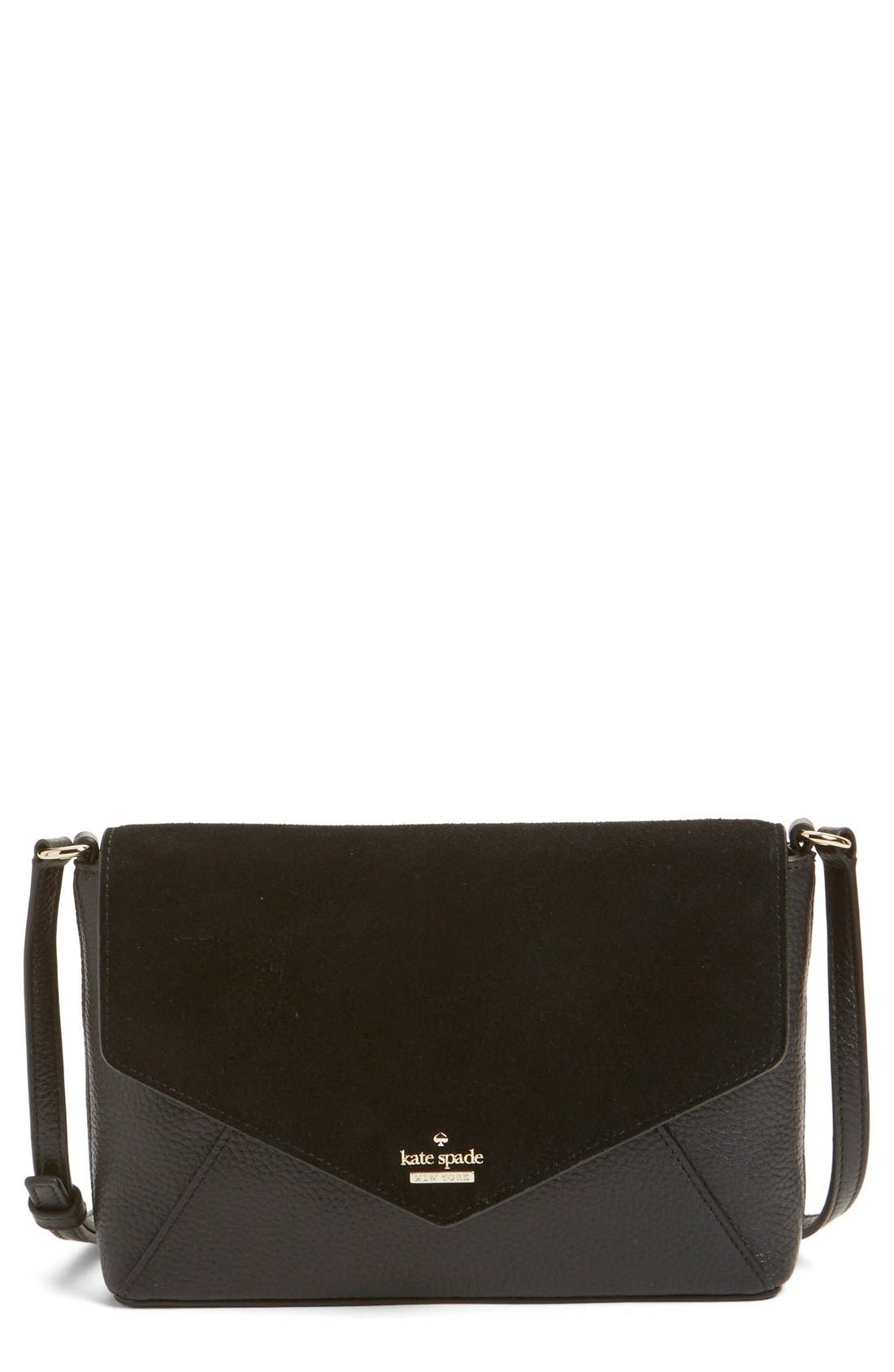Kate Spade New York 'spencer court - large monday' suede & leather envelope crossbody bag, Main, color, 