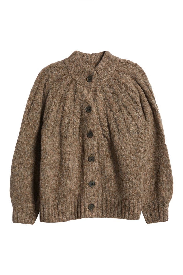 Harwood Cable Knit Mock Neck Cardigan, Alternate, color, HEATHER OTTER