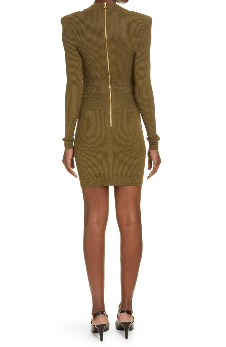 Balmain Rib Long Sleeve Body-Con Sweater Minidress, Alternate, color, 