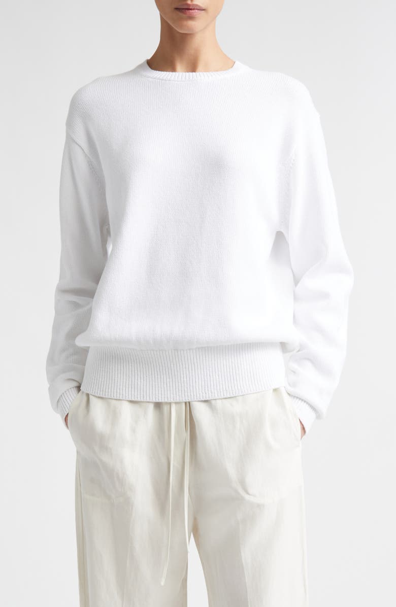 TOTEME Classic Organic Cotton Crewneck Sweater, Main, color, Optic White