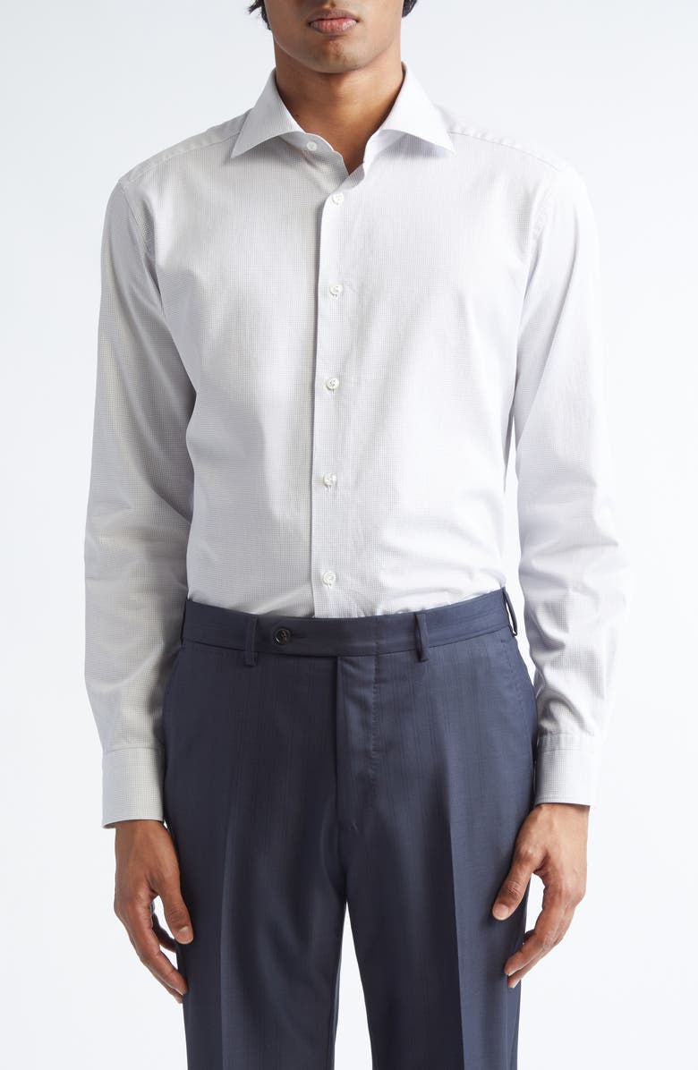 ZEGNA Centoventimila Subtle Minicheck Button-Up Shirt, Main, color, White/Brown/Dark Green