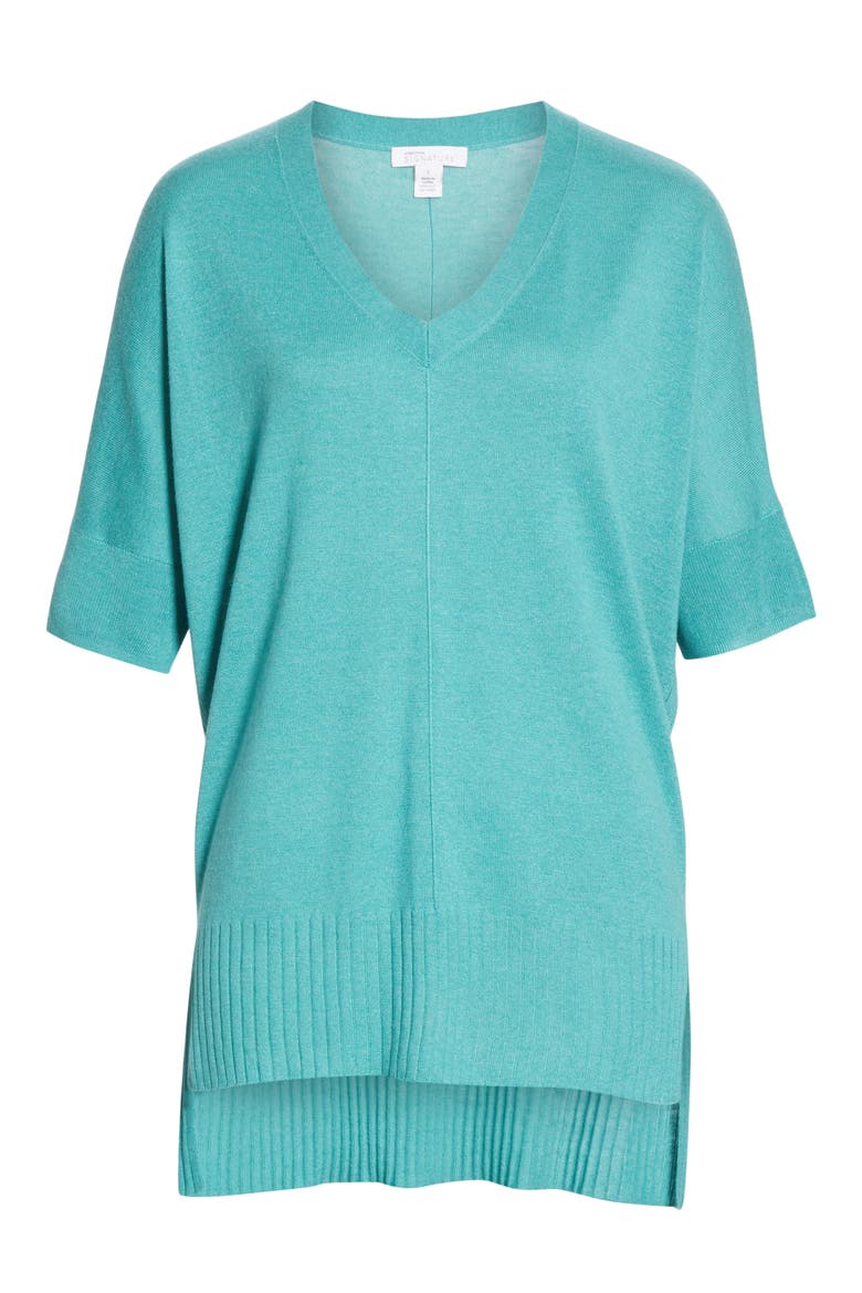 High/Low Silk & Cashmere Sweater, Alternate, color, GREEN AGATE