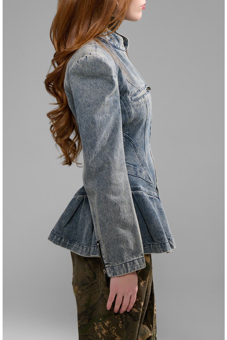Virelle Structured Denim Peplum Jacket, Alternate, color, DENIM