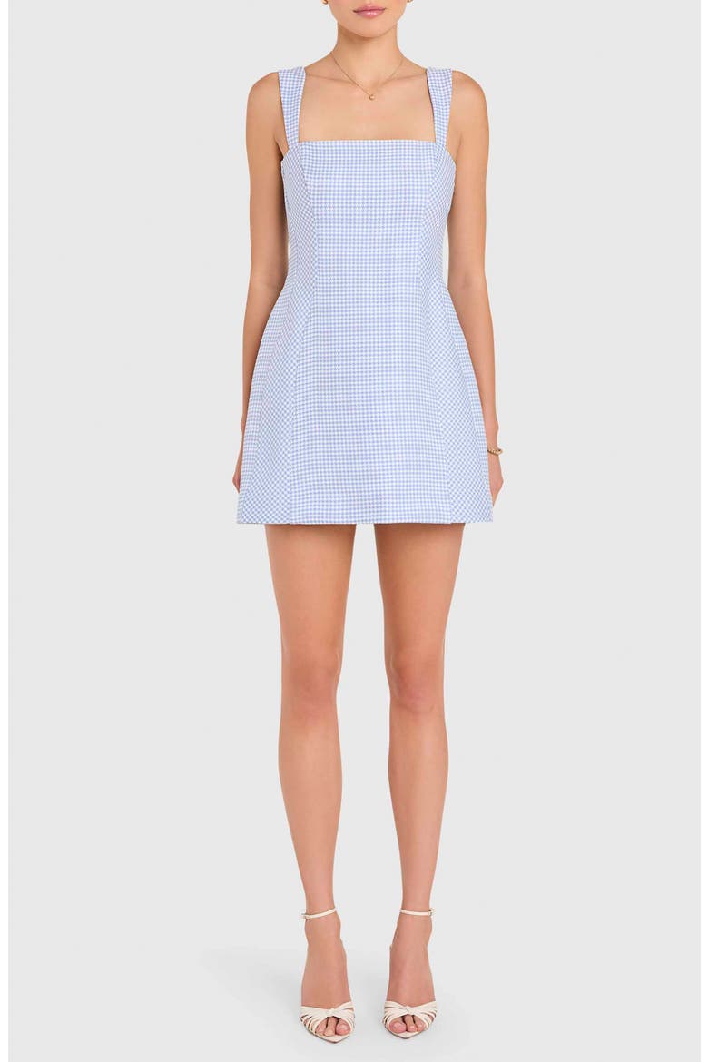 Andreina Houndstooth Check Cocktail Minidress, Main, color, ATLANTIC/ IVORY
