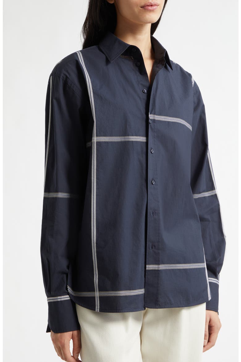 Saturday Asymmetric Check Cotton Button-Up Shirt, Alternate, color, SKY CAPTAIN