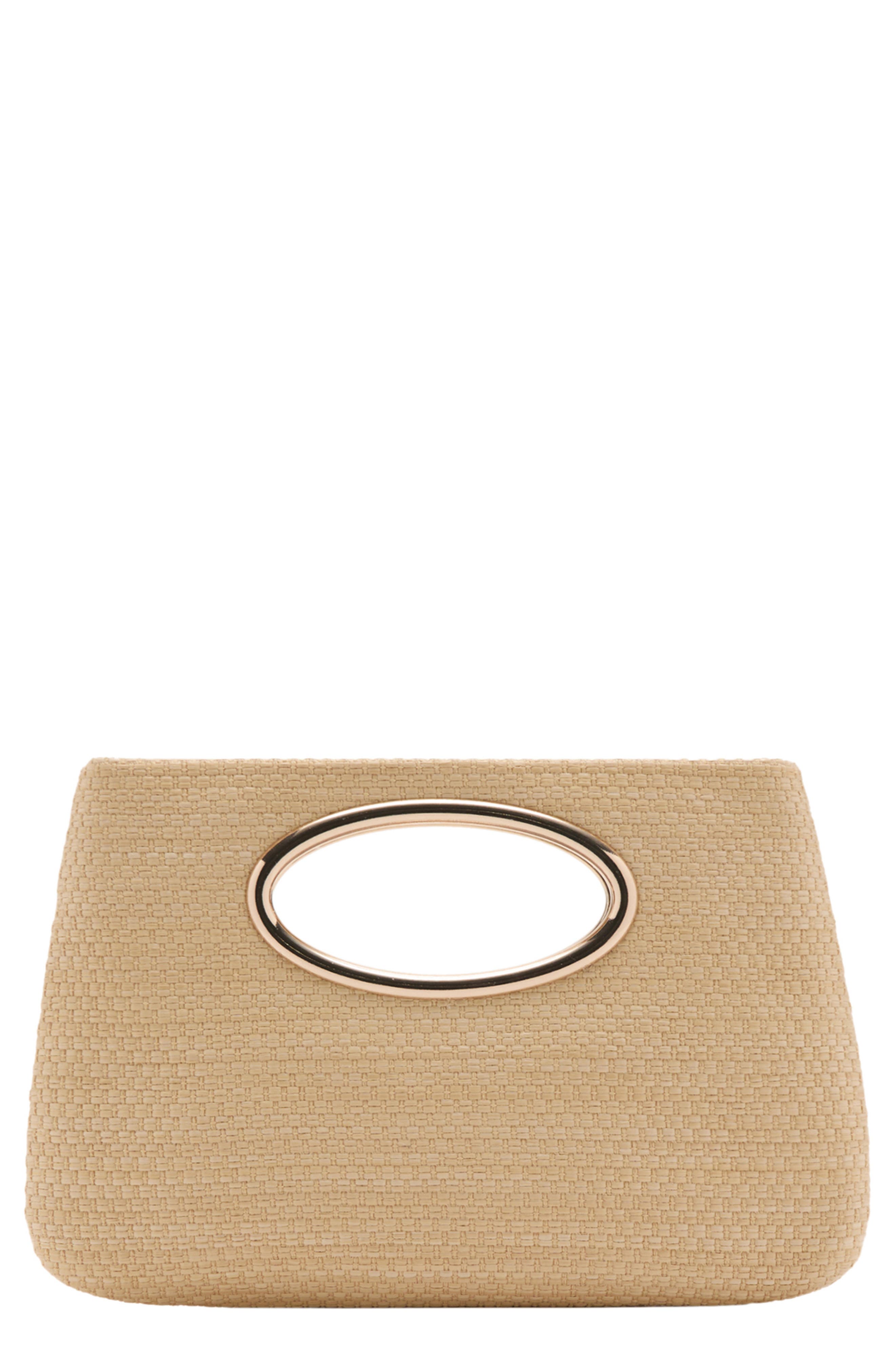 Mango Woven Faux Leather Frame Clutch In Beige