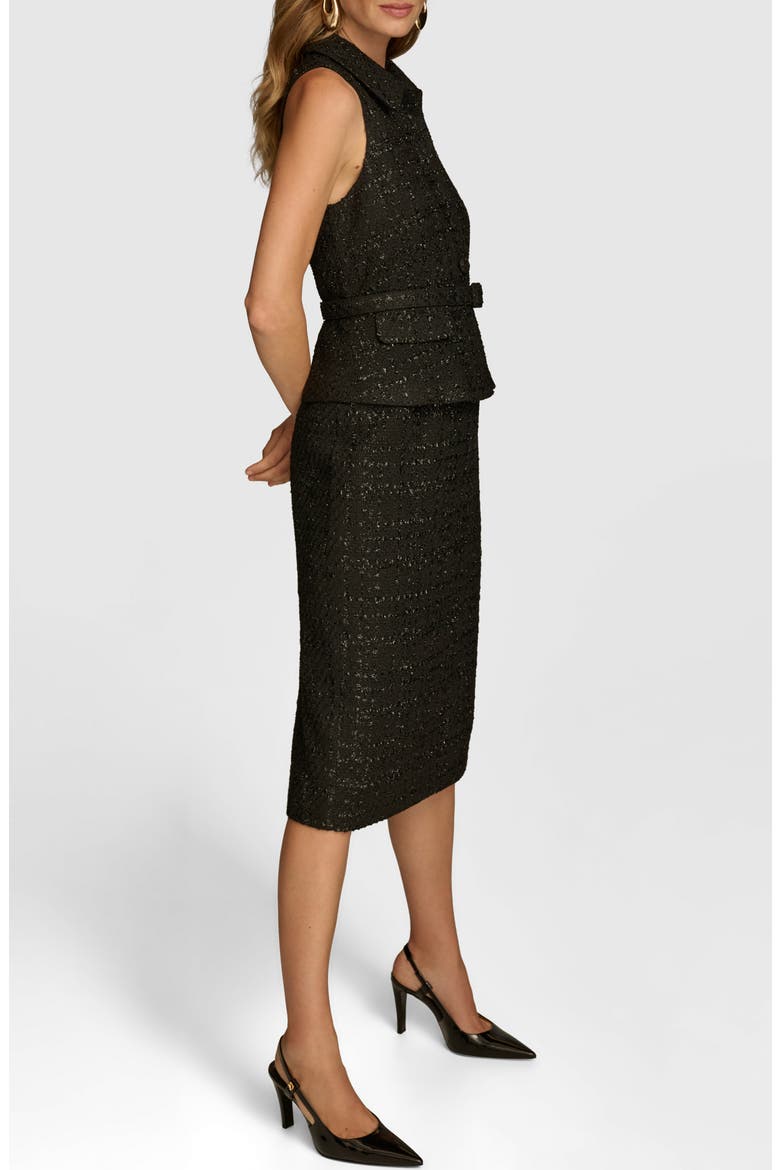 Tweed Top & Midi Skirt Set, Alternate, color, BLACK