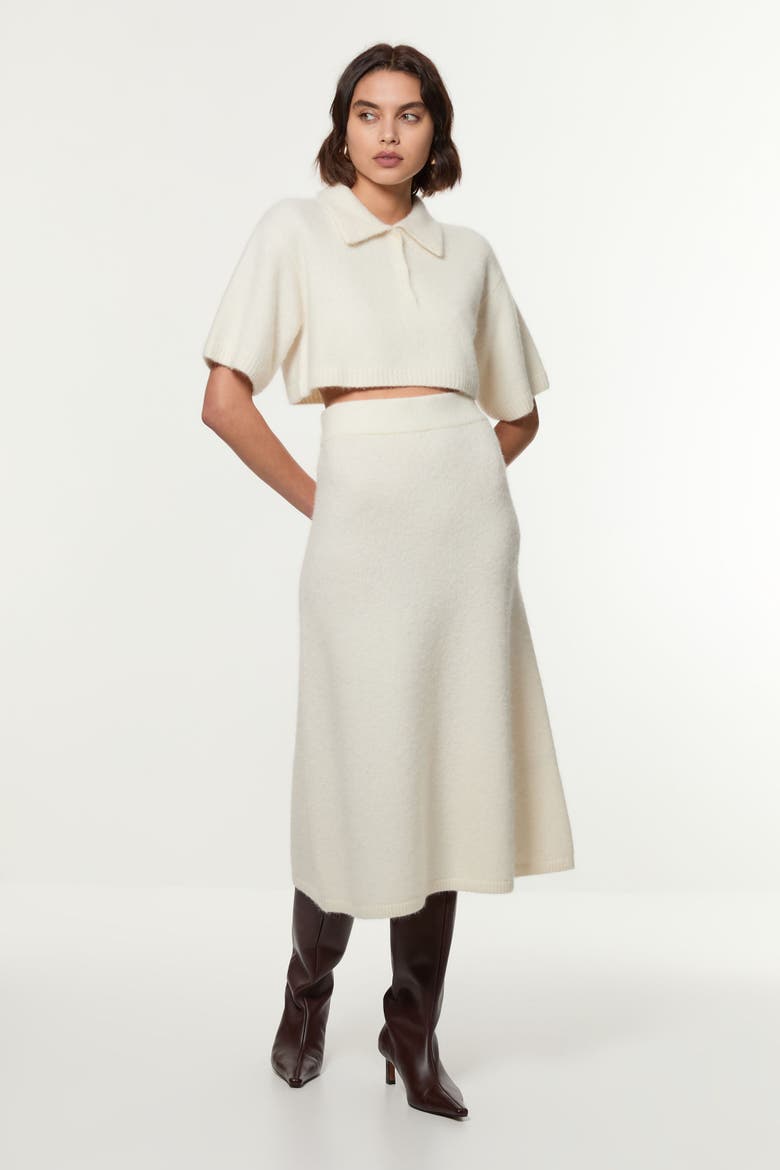Alpaca Wool Fluffy Full Knit Skirt, Alternate, color, Ivory