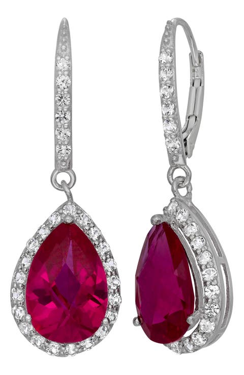 CZ & Lab-Created Stone Teardrop Earrings