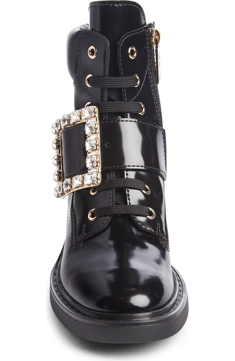 Roger Vivier Viv Rangers Crystal Buckle Combat Boot, Alternate, color,