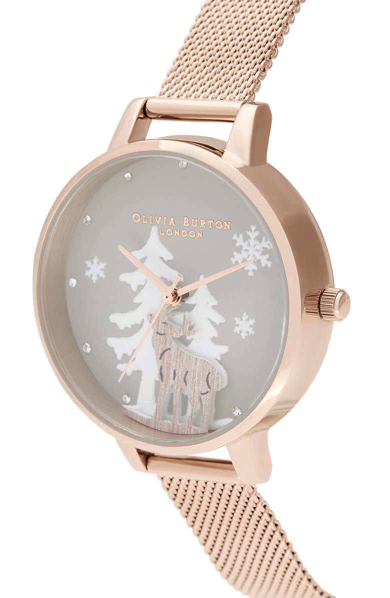 Olivia Burton Winter Wonderland Mesh Strap Watch, 30mm, Alternate, color,