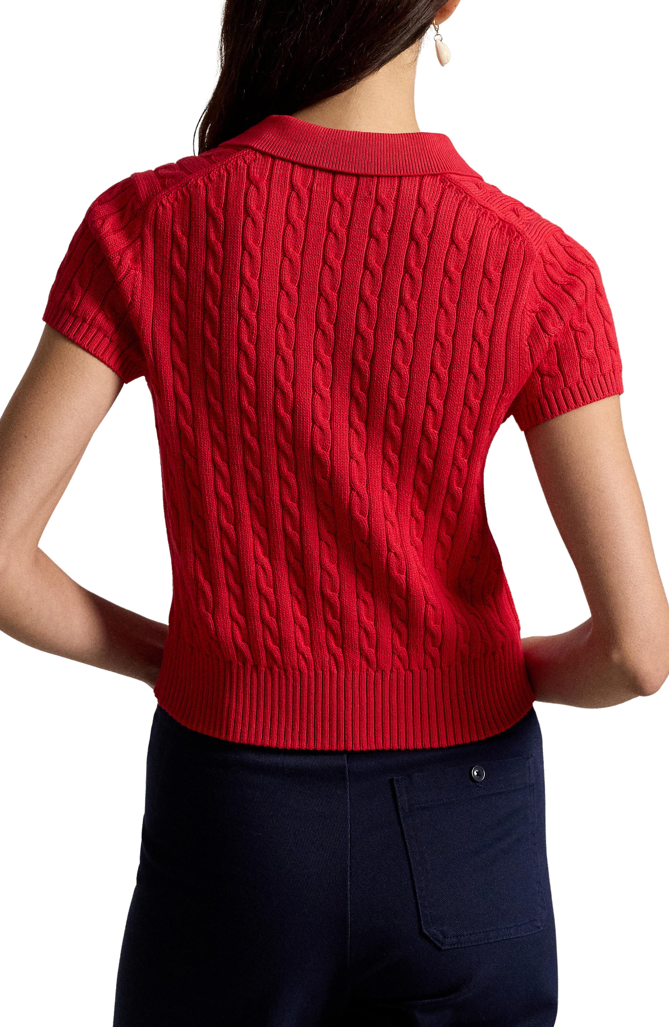 Polo Ralph Lauren Crop Cable Knit Cotton Polo Sweater (Women