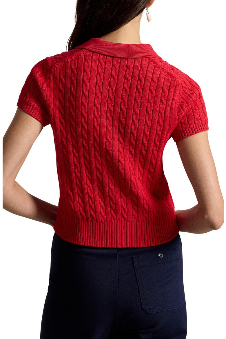 Crop Cable Knit Cotton Polo Sweater, Alternate, color, CRUISE RED