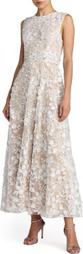 Mac Duggal Floral Embroidered High Neck Midi Dress