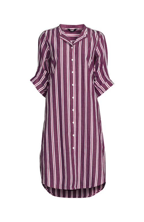 Lands' End Poplin Oversized Puff Sleeve Midi Shirt Dress In Purple