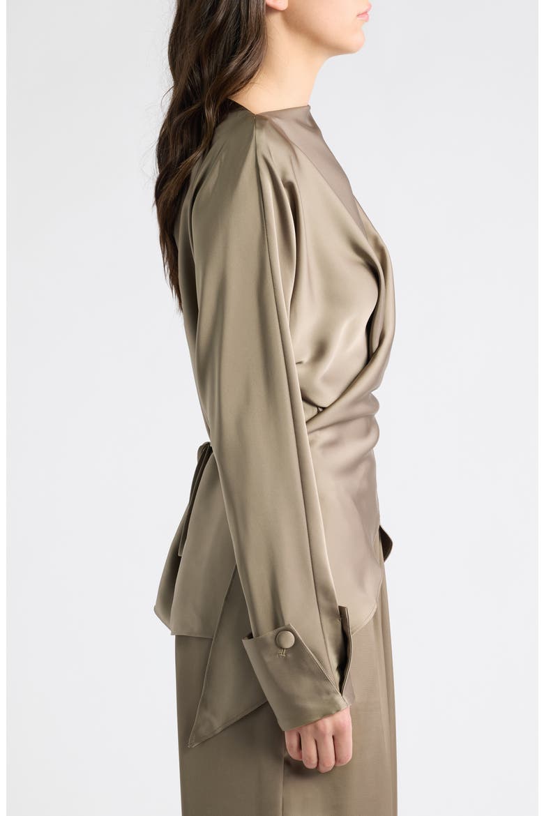 Satin Tie Front Top, Alternate, color, MUSHROOM