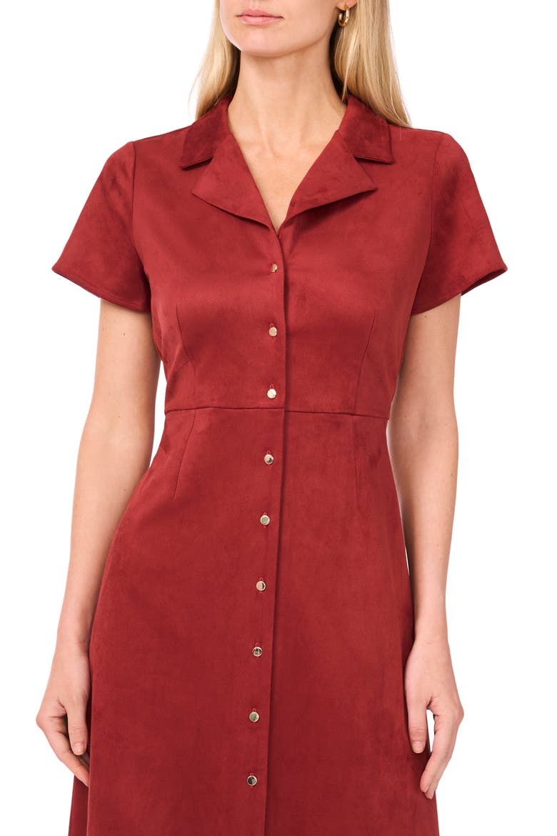 Short Sleeve Faux Suede Midi Shirtdress, Alternate, color, RUSTIC