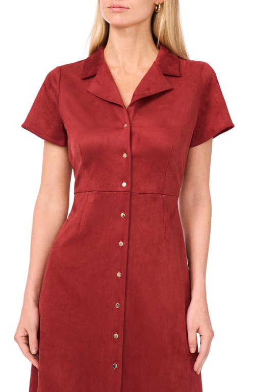 Vince Camuto Short Sleeve Faux Suede Midi Shirtdress In Burgundy